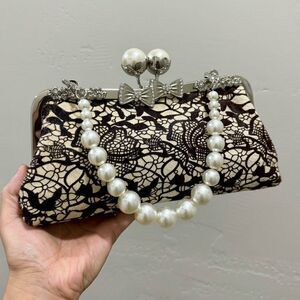 Lace Print Real hair-on-horsehide Kisslock Clutch/Wristlet Evening Bag/Crossbody